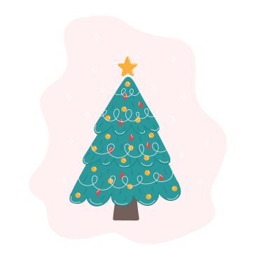 Yılbaşı ve yeni yıl ağacı, Noel ve yeni yıl oyuncakları. vektör illüstrasyonu.