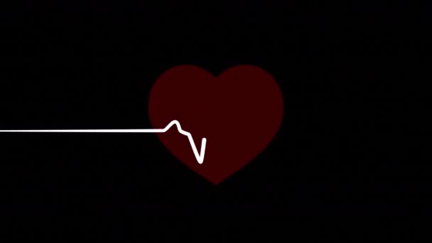 Pulzující rudé srdce s plochým tepem srdce — Stock video