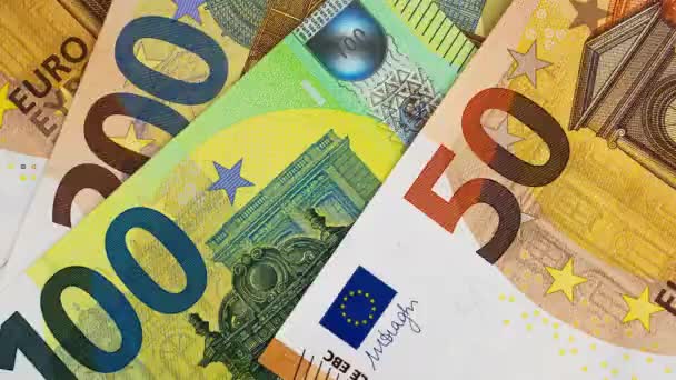 Banknoty euro, waluta europejska. Pieniądze w ruchu zatrzymania — Wideo stockowe