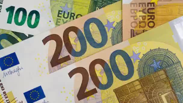 USA, peníze Evropské unie. Papírové bankovky, pohled shora — Stock video