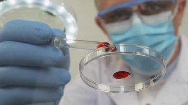 Laboratuvarda bir tıp çalışanı. Kan testi ya da yeni bir aşı araştırması