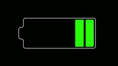 Canlandırılmış pil simgesi, koyu bir arkaplanda şarj etme ve boşaltma dizisini göstererek, boş kırmızıdan tam yeşile ve tekrar boşluğa doğru değişen seviyeleri gösteriyor.