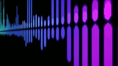 Dinamik ses dalgaları canlı renklerde gösterilir, ritmik bir şekilde titreşen dalga benzeri bir desen sergilerler. Renkli gösterim ses frekans seviyeleriyle değişir.