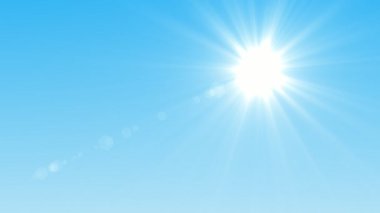 Güçlü bir güneş, açık mavi gökyüzünü aydınlatan parlak bir şekilde tepemizde parlar. Sahne güneşli bir günün ışıltısını ve sıcaklığını yakalıyor, bulutsuz manzarayı engelliyor..