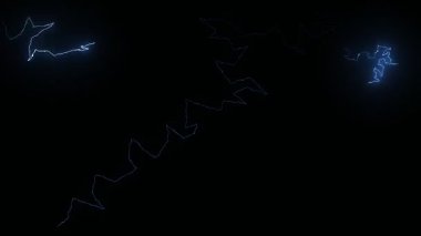 Parlak mavi bir yıldırım karanlık bir alana çarpar. Keskin, pürüzlü köşeler ve parlak bir parıltı gösterir. Karşıtlık, yıldırımın dinamik hareketini ve enerjisini vurgular.