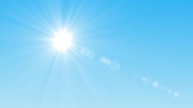 Parlak güneş ışığı açık mavi bir gökyüzünde ışıldar, yumuşak ışınlar saçar ve dingin bir atmosfer yaratır. Sahne, bulutsuz güneşli bir günün özünü yakalar..