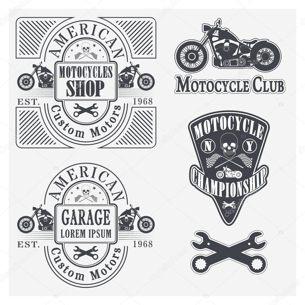 Set of vintage motorcycle labels, badges and design elements