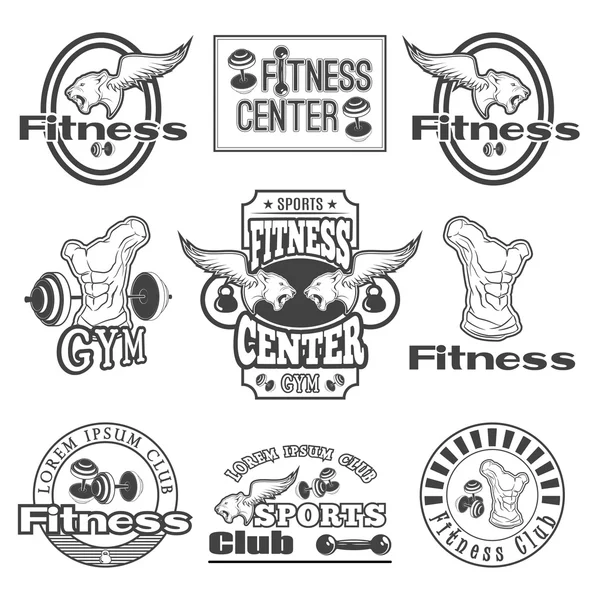 Set van zwart-wit fitness emblemen — Stockvector