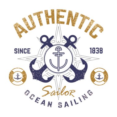 Nautical theme t-shirt design with illustrated anchor clipart