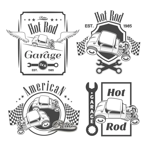 Set di etichette hot rod, emblemi ed elementi di design — Vettoriale Stock