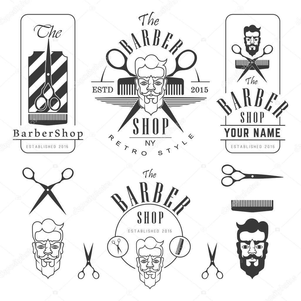 Set of vintage barber shop labels, badges and design elements
