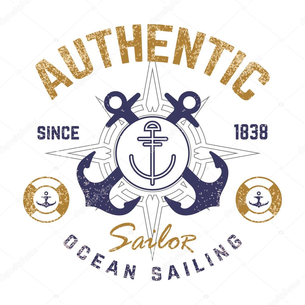 Nautical theme t-shirt design with illustrated anchor