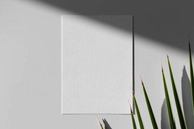Davetiye, palmiye yapraklı beyaz kart modeli. 5x7 oranı, A6, A5 'e benziyor..