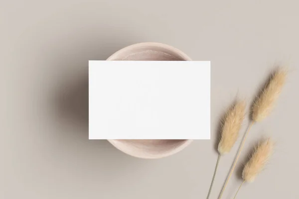 Mockup Cartão Visita Branco Com Uma Decoração Lagurus Seca Uma — Fotografia de Stock