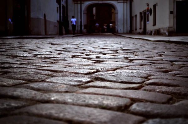 Λιθόστρωτες Πέτρες Στην Παλιά Πόλη Στην Πύλη Σοκάκι Βαρσοβία Στην — Φωτογραφία Αρχείου