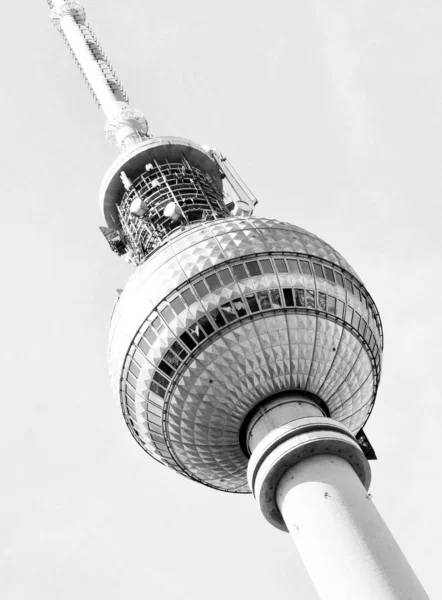 Torre Vigilancia Televisión Berlín Alemania Blanco Negro — Foto de Stock