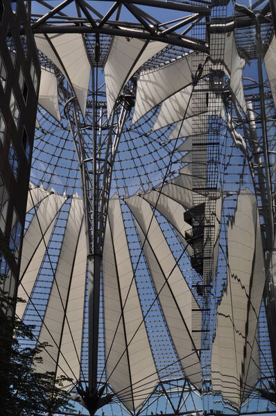 Modern glass roof of a skyscraper in Berlin metal construction