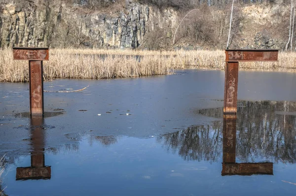 Gammal Övergiven Stenbrott Basalt Gruva Översvämmad Med Vatten Strzegom Polen — Stockfoto