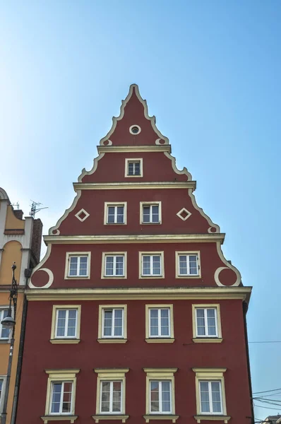 Single Red Tenement House Ancient Beautiful Wroclaw City Poland — Stock Photo, Image