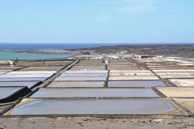 Salinas de Janubio 'nun renkli tuz kapları;