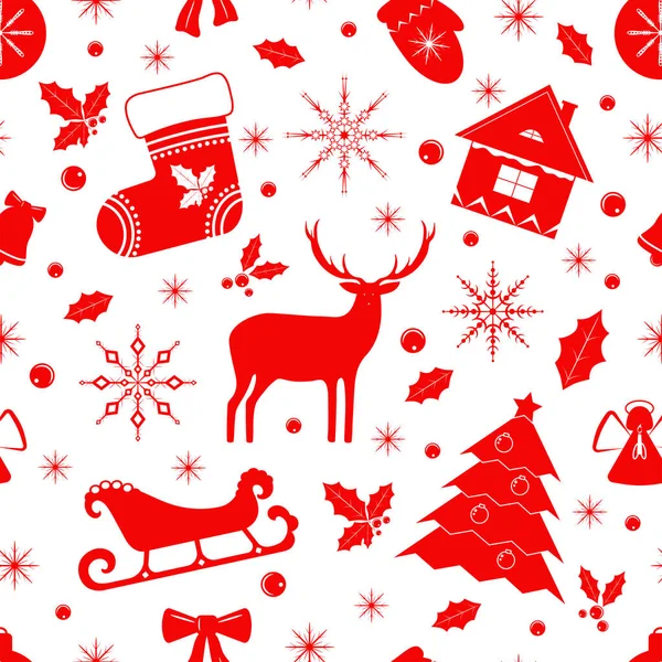 Naadloos Patroon Met Nieuwjaar Kerstmis Symbolen Ornament Met Kerstbomen Sokken — Stockvector