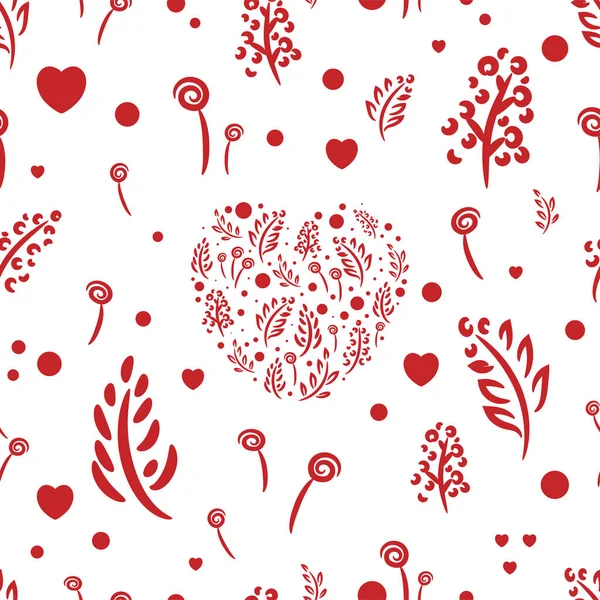 Seamless pattern with hearts and floral elements — Stock Vector