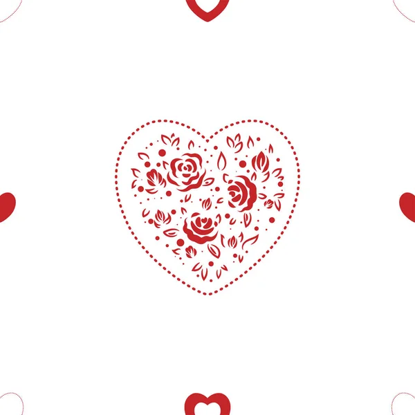 Seamless pattern with hearts and floral motives — Stock Vector