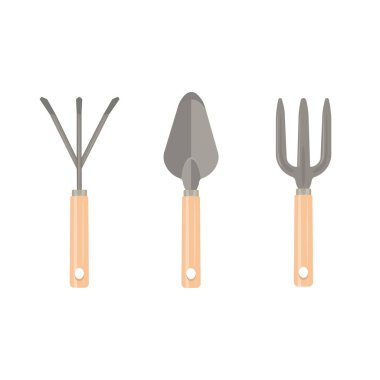 Bahçe aletleri koleksiyonu. Bahçecilik için bahçe aletleri seti. El küreği, el çatalı..