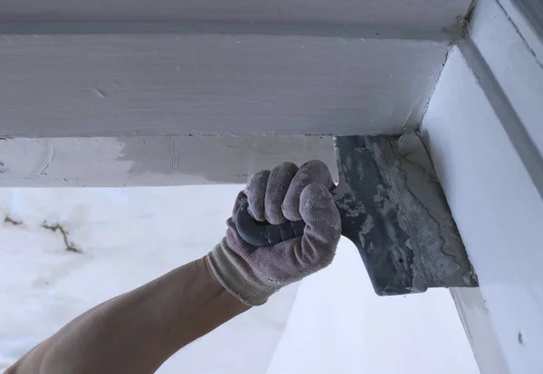 Fragmento Del Proceso Trabajo Yesero Que Forma Una Superficie Plana — Foto de Stock