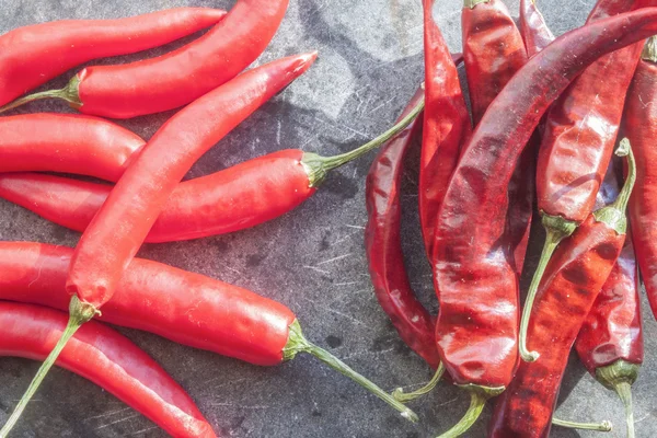 Färska och torkade chili — Stockfoto