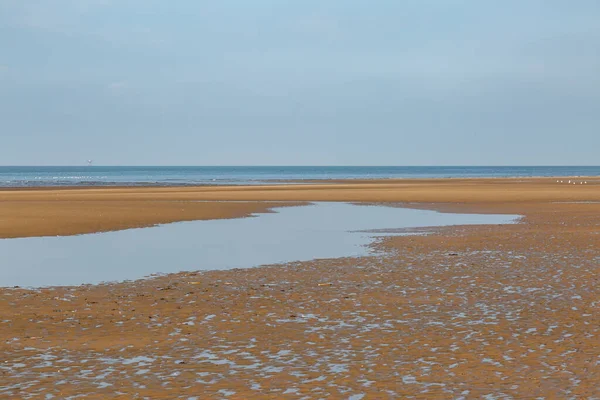 広大な砂浜を眺めながら マージーサイドのフォルムビーで — ストック写真