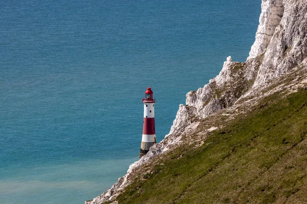 Uma Vista Farol Cabeça Praia Penhascos Giz Costa Sussex — Fotografia de Stock