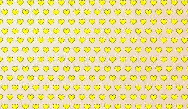 İzole edilmiş arka planda karikatür kalplerinin 2d sarı deseni.