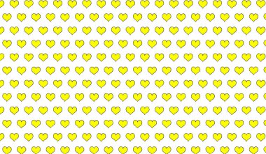 İzole edilmiş arka planda karikatür kalplerinin 2d sarı deseni.