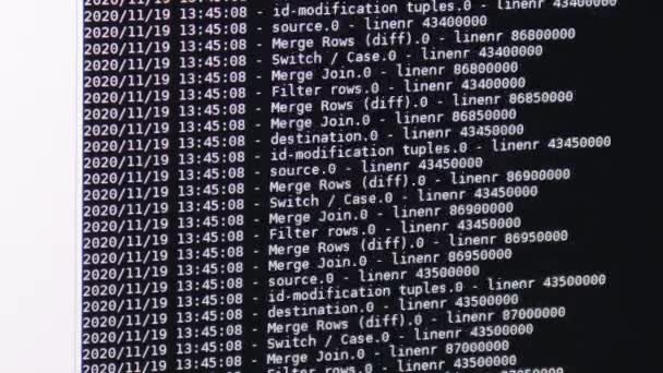 Código Software Computador Branco Movimento Monitor Preto Hacking Computador Processo — Vídeo de Stock