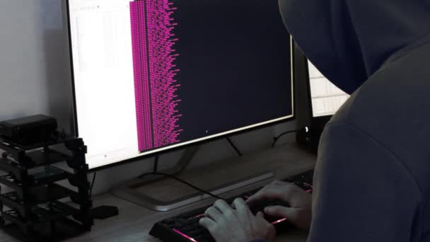 Hacker Scrive Codice Rosa Attacco Programma Virus Con Tuo Computer — Video Stock