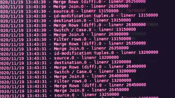 Código Software Computador Vermelho Movimento Monitor Preto Hacking Computador Processo — Vídeo de Stock