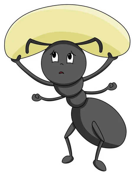 black ant with food on head cartoon isolated with white background.