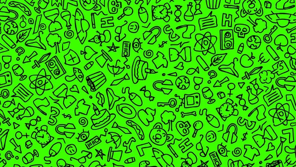 Зелений Мультяшний Ручний Малюнок Хіппі Каракулі Безшовний Візерунок Лінійне Мистецтво — стокове фото