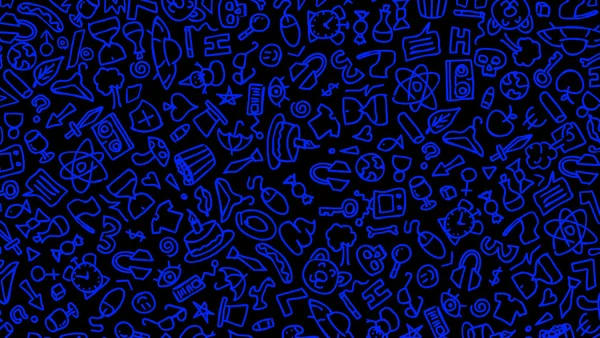 Blue cartoon hand drawn hippie doodles seamless pattern. Line art detailed, with lots of objects black background. black on white background. 2d illustration isolated background HD.