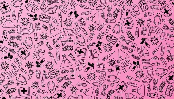 Gesundheitswesen Viren Und Medizin Rosa Doodle Hintergrund Covid Illustration Muster — Stockfoto