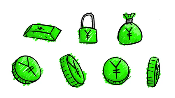 Hand Drawn Green Business Yen Symbols Money Illustration Doodle Design — Stock Photo, Image