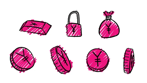 Hand Drawn Pink Business Yen Symbols Money Illustration Doodle Design — Stock Photo, Image
