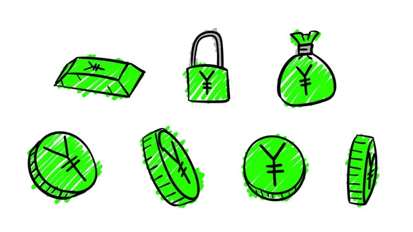 Hand Drawn Green Business Yen Symbols Money Illustration Doodle Design — Stock Photo, Image