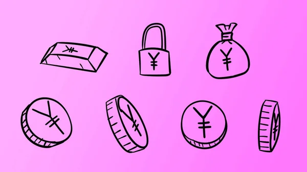 Hand Drawn Purple Business Yen Symbols Money Illustration Doodle Design — Stock Photo, Image