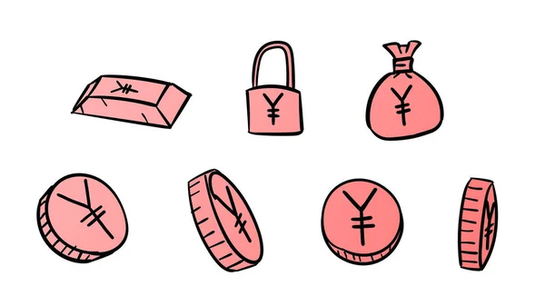 Hand Drawn Red Business Yen Symbols Money Illustration Doodle Design — Stock Photo, Image