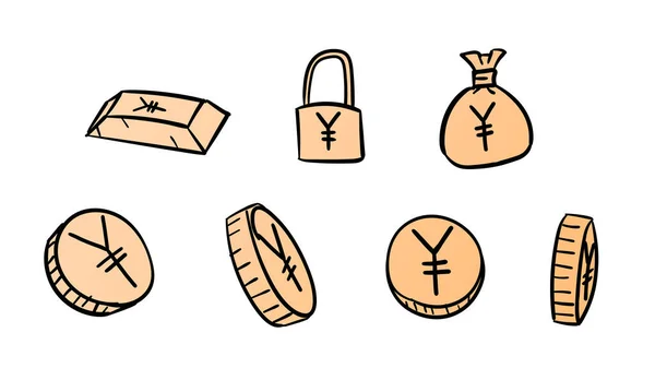 Ręcznie Rysowane Pomarańczowe Symbole Jenów Biznesu Pieniądze Ilustracja Doodle Design — Zdjęcie stockowe
