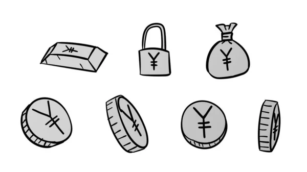 Met Hand Getekend Grijs Business Yen Symbolen Geld Illustratie Met — Stockfoto