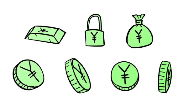 Hand Drawn Green Business Yen Symbols Money Illustration Doodle Design — Stock Photo, Image