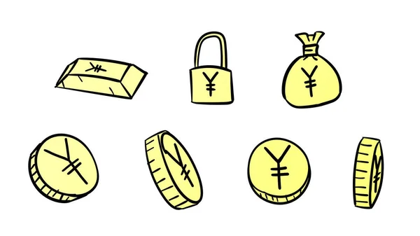 Χειροποίητα Κίτρινα Σύμβολα Γιεν Εικονογράφηση Χρήματα Doodle Σχεδιασμό Στυλ — Φωτογραφία Αρχείου